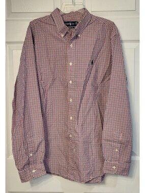 Ralph Lauren Red/Bue Plaid Long Sleeve Button Down Classic Fit Cotton Shirt XXL